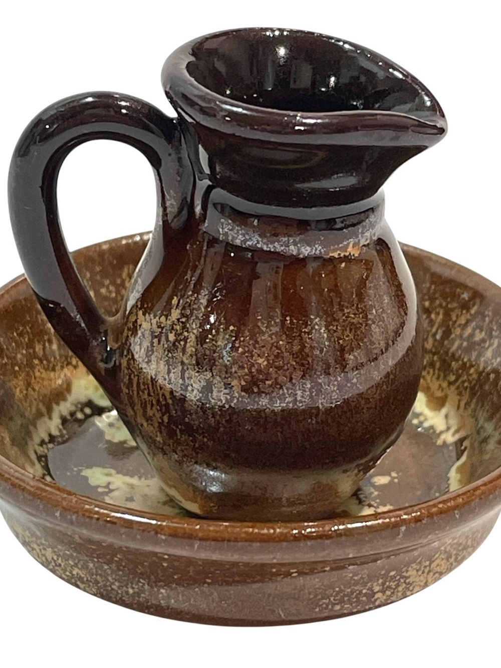 Vintage 1980s Miniature McCoy Style Drip Glaze Mini Pottery Pitcher Wash Bowl